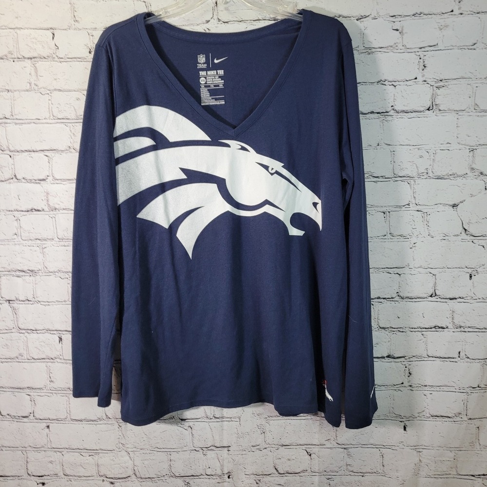 Nike Denver Broncos‎ T-Shirt Womens XXL Navy Blue Excellent NFL Long Sleeve Tee